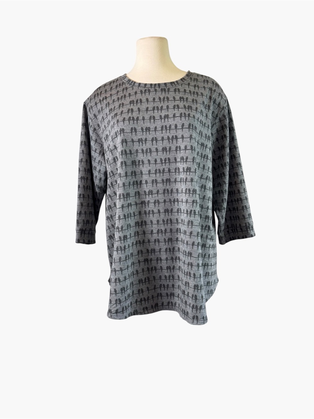 Jane and Delancey Gray Patterned Crewneck 3/4 Sleeve Top